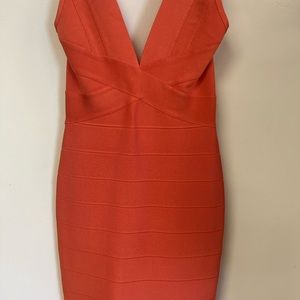 Herve Leger Bandage Dress in Deep area Coral SIZE L